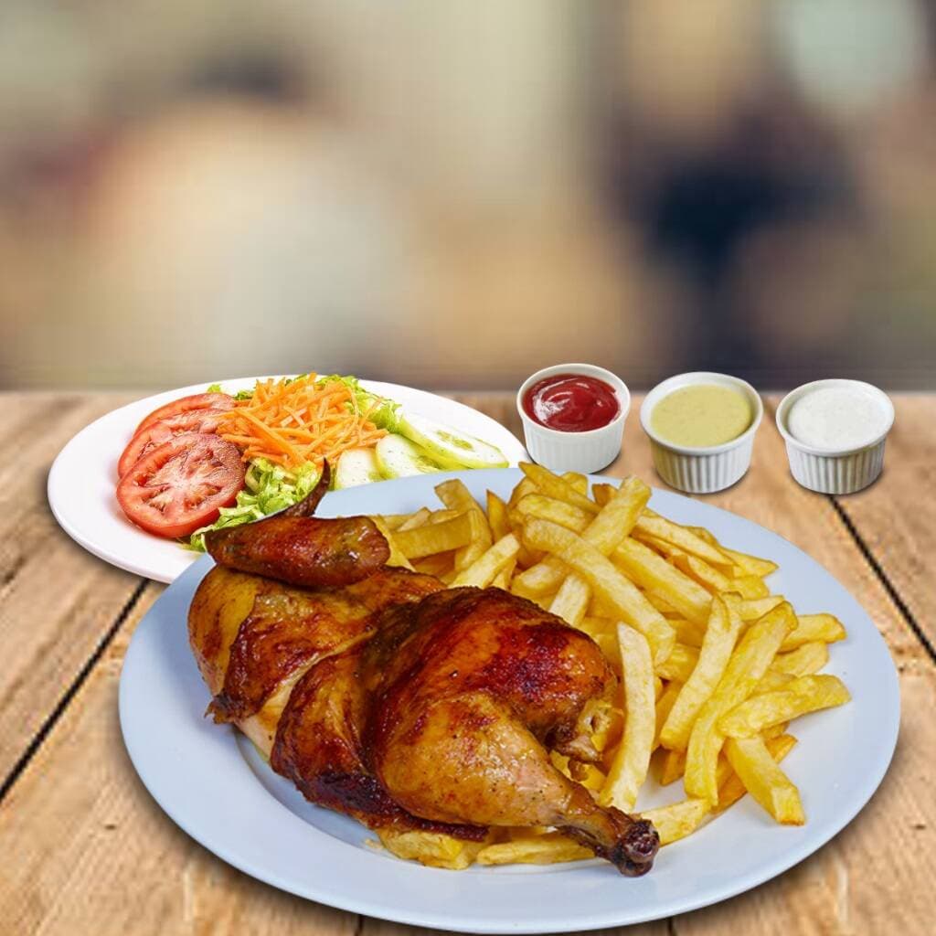 MEDIO POLLO + PAPAS FRITAS + CREMAS