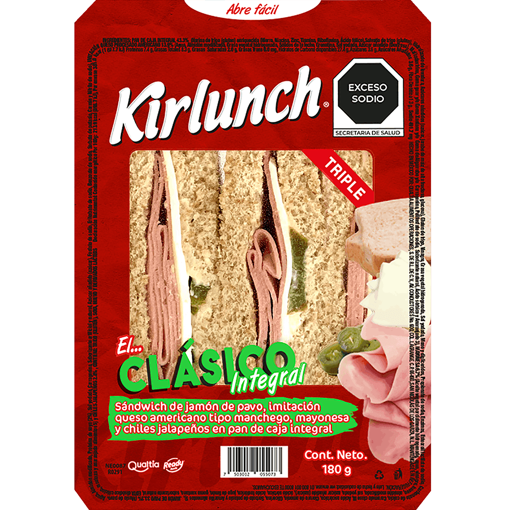 SANDWICH KIRLUNCH TRIPLE INTEGRAL JAMON PAVO 180G