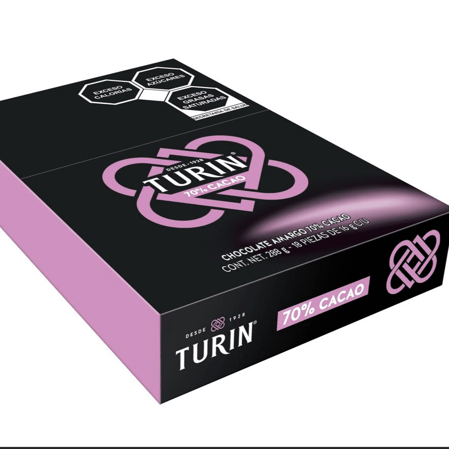 Turin Chocolate 70% Cacao 18 Barras de 16 G