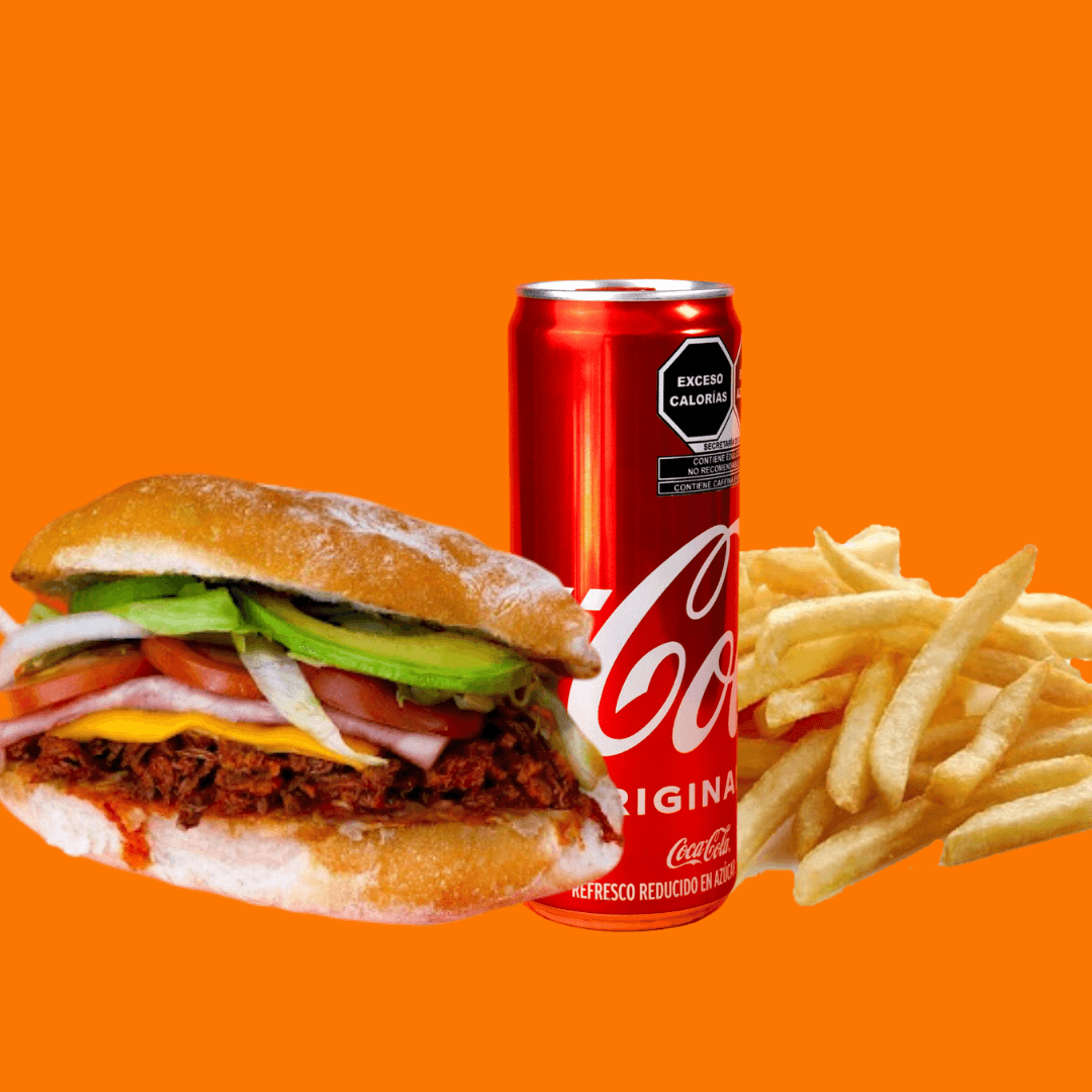 Torta de lomo especial+Papas+Coca Cola 355 ml