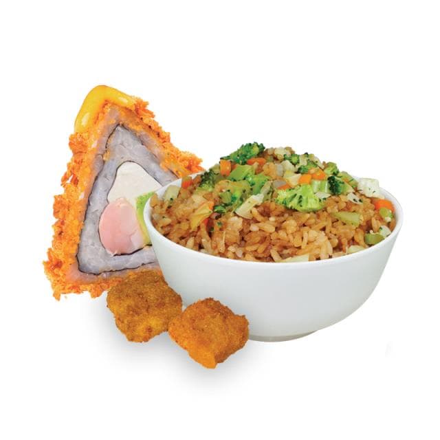 INDIVIDUAL 1 ROLLOS, 1 ARROZ FRITO CON VEGETALES, 2 MINI KUSIAGE