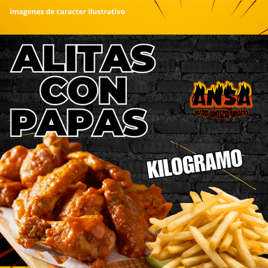 KILOGRAMOS DE ALITAS CON PAPAS