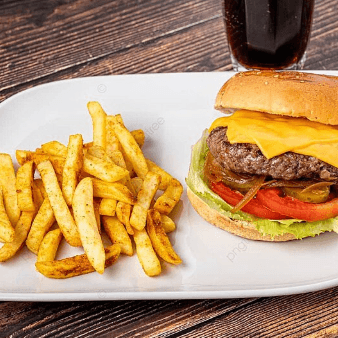 Hamburguesa con Papas y Bebida