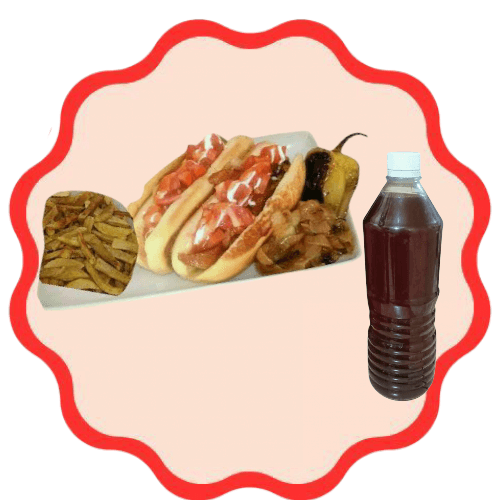 2 Hot Dog con Papas mas 1 Agua de Medio Litro
