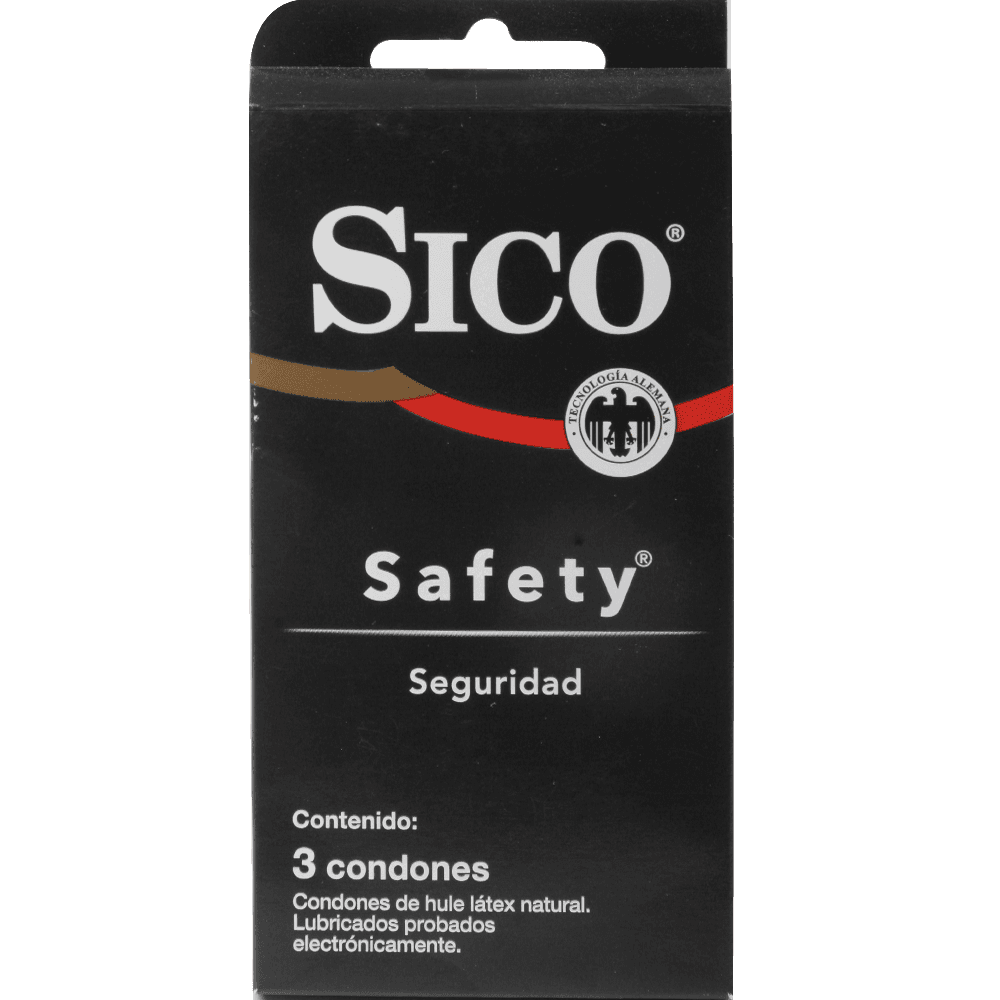 Condones lubricados Safety Sico 3 pz blister negro