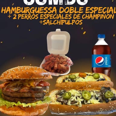 DOBLE ARRACHERA 2PERROS ESP CHAM SALCHIPULPO PEPS