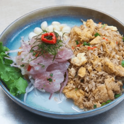 Ceviche de Pescado y Chaufa de Mariscos