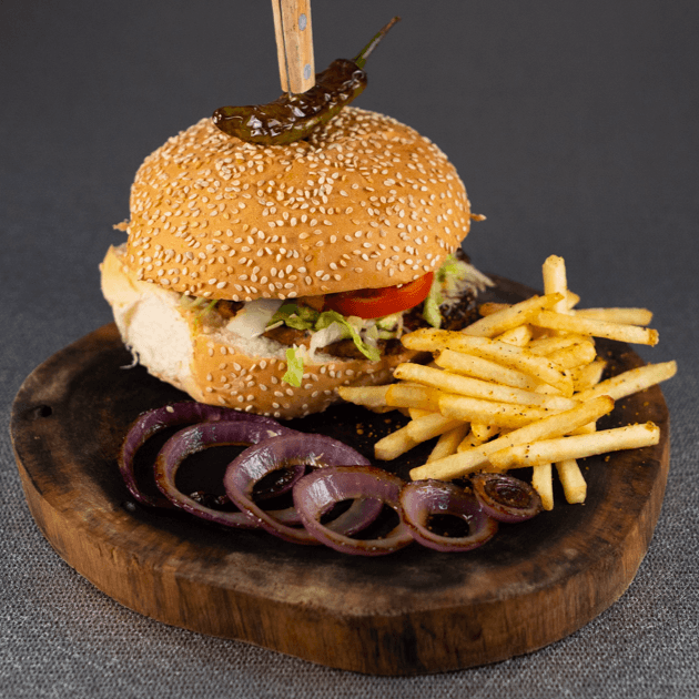 Hamburguesa Mar y Tierra (Top Sirloin y Camarones)