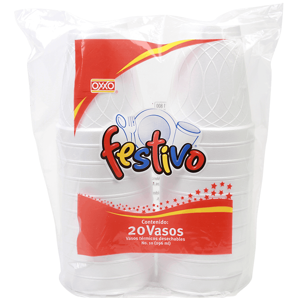 VASOS DESECHABLES DE UNICEL FESTIVO BOLSA NO 1