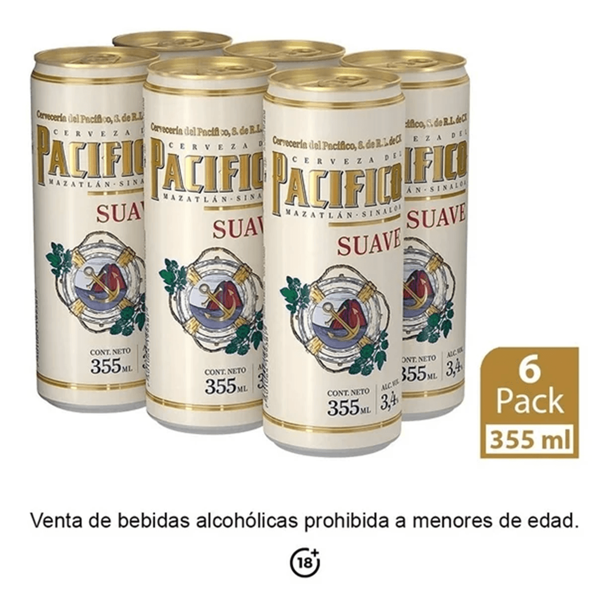 Pacifico Cerveza Suave Lata Six Pack 355 ml