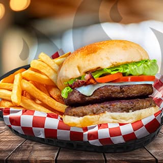 Dúo Burger con Queso + Papas chicas gratis