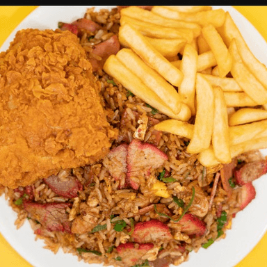 Arroz Frito +  Pollo + Papas Fritas + Bebida