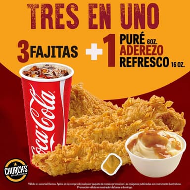 PROMO 3 FAJITAS + PURÉ + REFRESCO