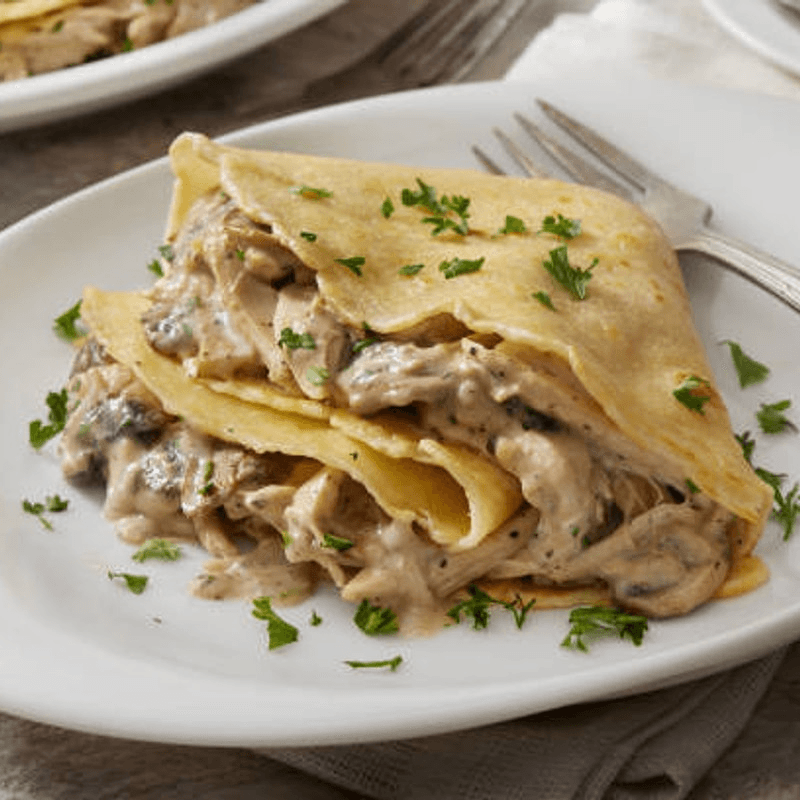 Crepe de Lomo en Salsa Stoganoff