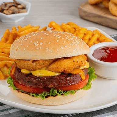 Hamburguesa con Arroz de Cebolla