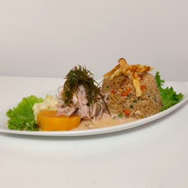 Ceviche de pescado + chaufa de pescado