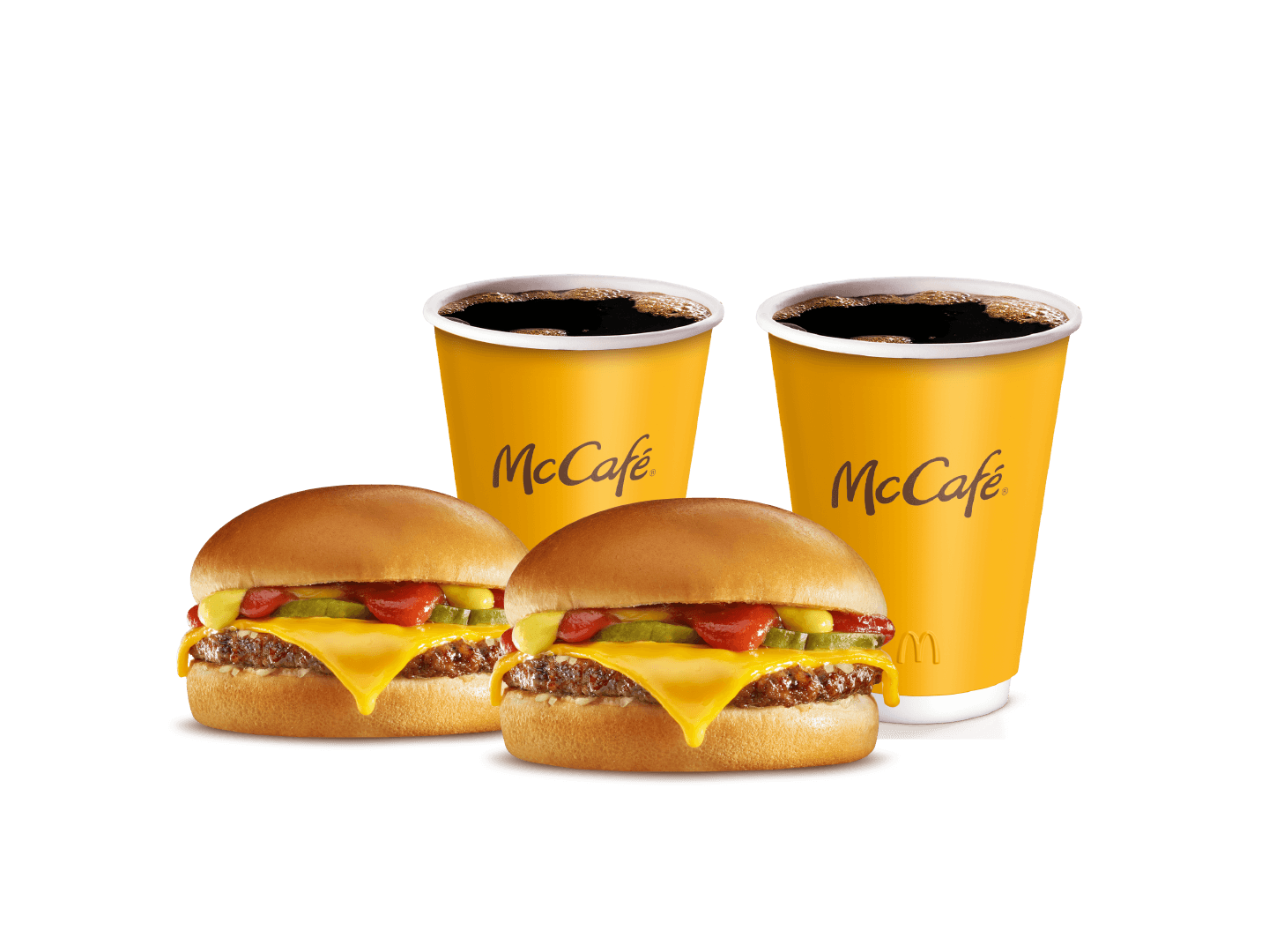 2 Hamburguesas con Queso y 2 Café Pequeños