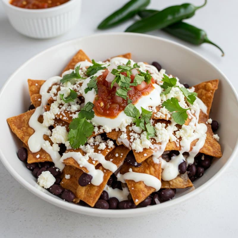 Chilaquiles de frijoles con salsa Macha