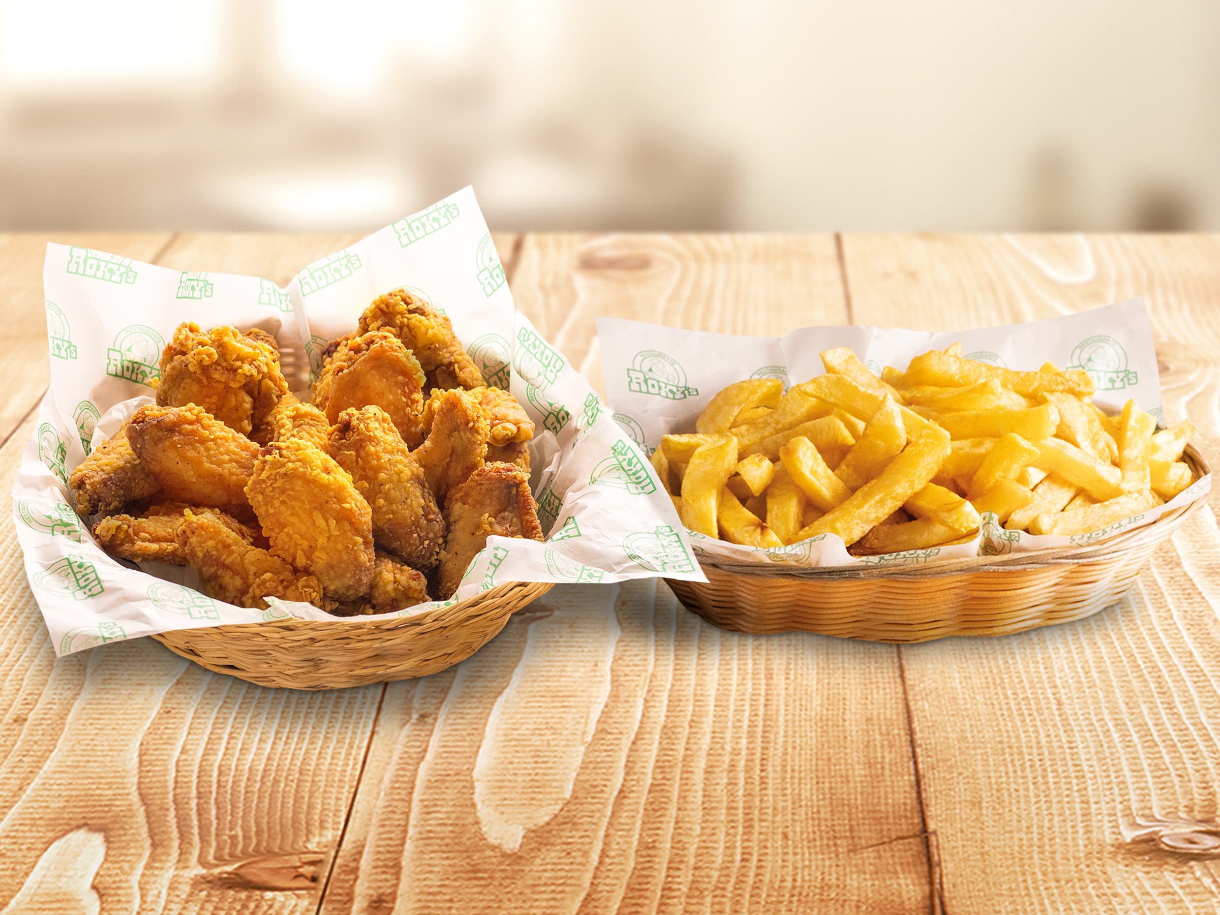 12 Rokys Wings + Papas Fritas