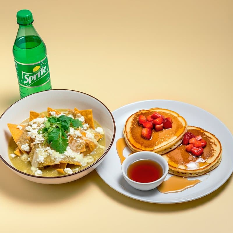 Combo Chilaquiles con Pancakes