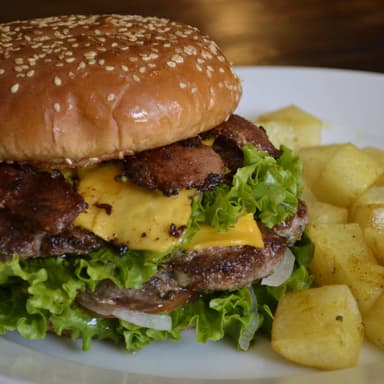 Hamburguesa doble con Papas Sazonadas