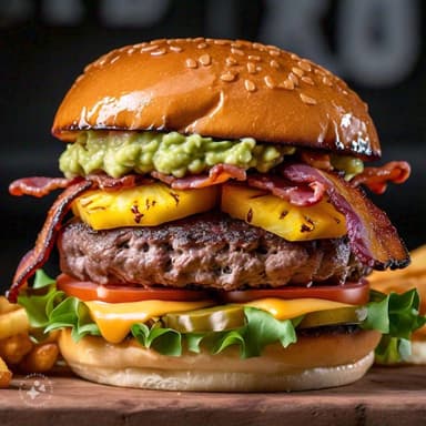 HAMBURGUESA BIG GUCAMOLE,TOCINO,PIÑA
