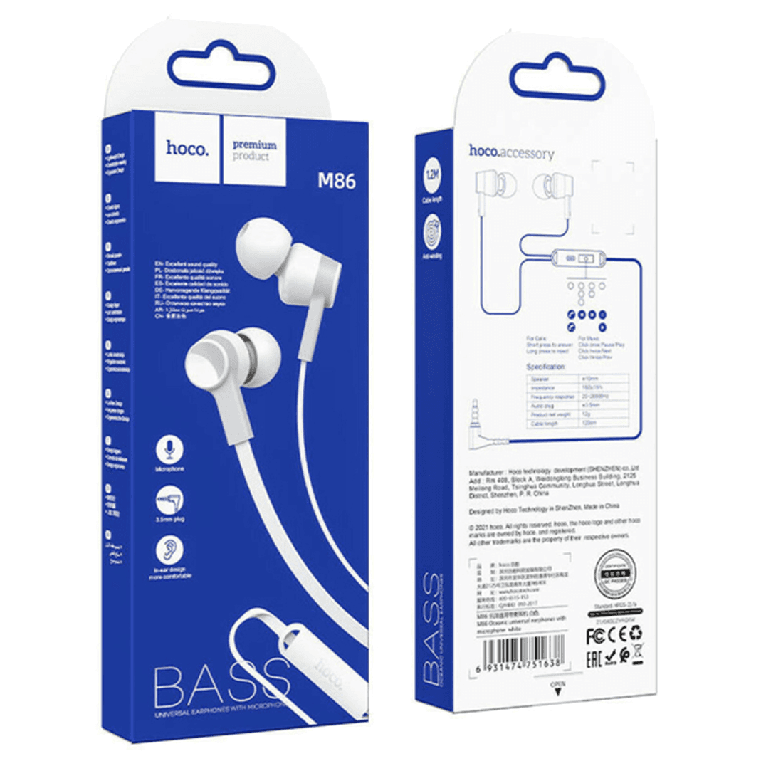 MANOS LIBRES HOCO M86 BLANCOS AUDIFONO MICROFONO