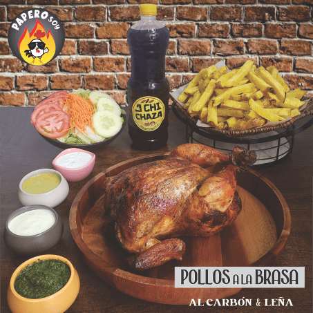 1 Pollo + Papas + Ensalada + Cremas + Bebida