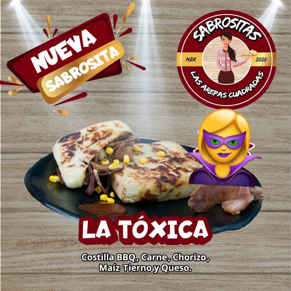 Arepa Costilla BBQ, Carne, Chorizo "TÓXICA"