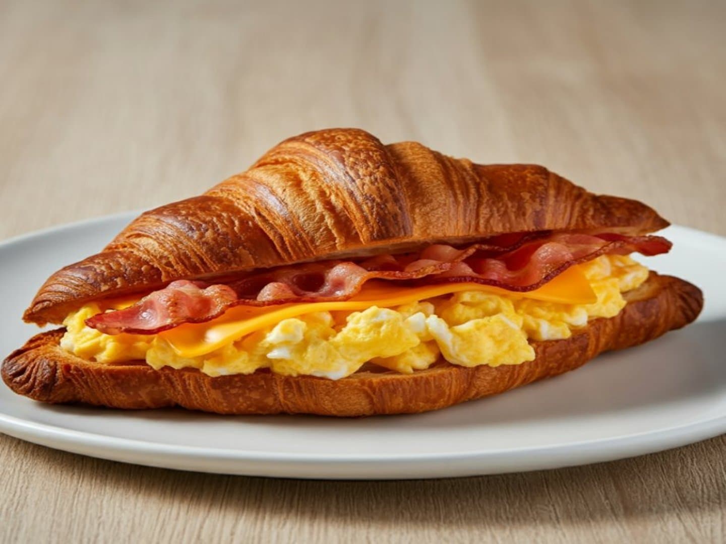 Croissant de huevo, queso y tocino