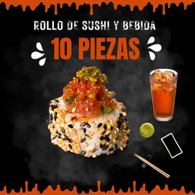 🌶️10 PIEZAS DE ROLLO CON ATUN PICANTE + TÈ FRIO