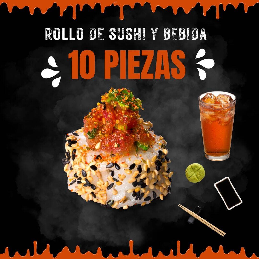🌶️10 PIEZAS DE ROLLO CON ATUN PICANTE + TÈ FRIO
