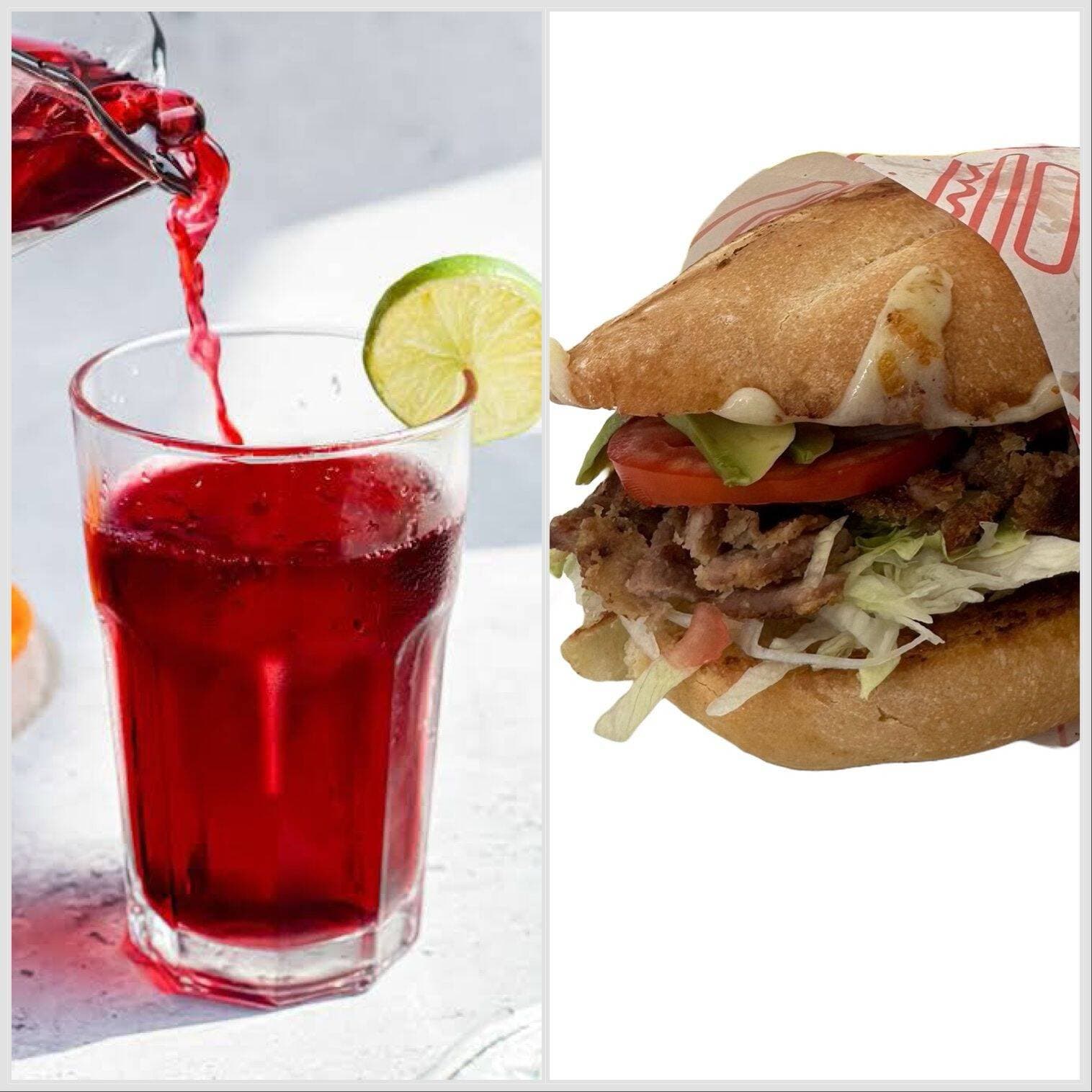Torta de Milanesa mas Agua de Jamaica