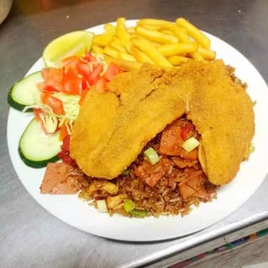 Combo 5 Arroz Cantones, Filet de Pescado y Refresc