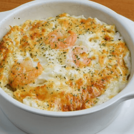 Camarones gratinados.