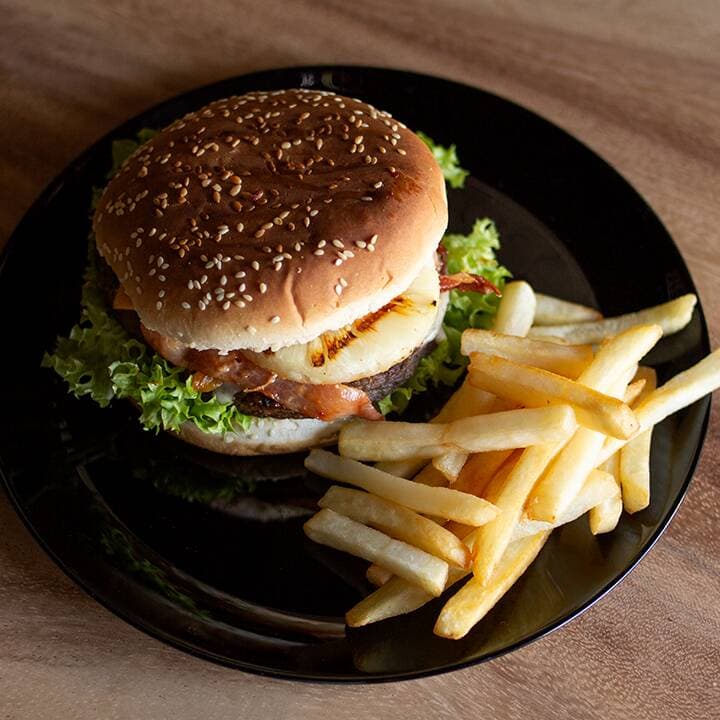 HAMBURGUESA LAHAWAIANA + PAPAS + REFRESCO