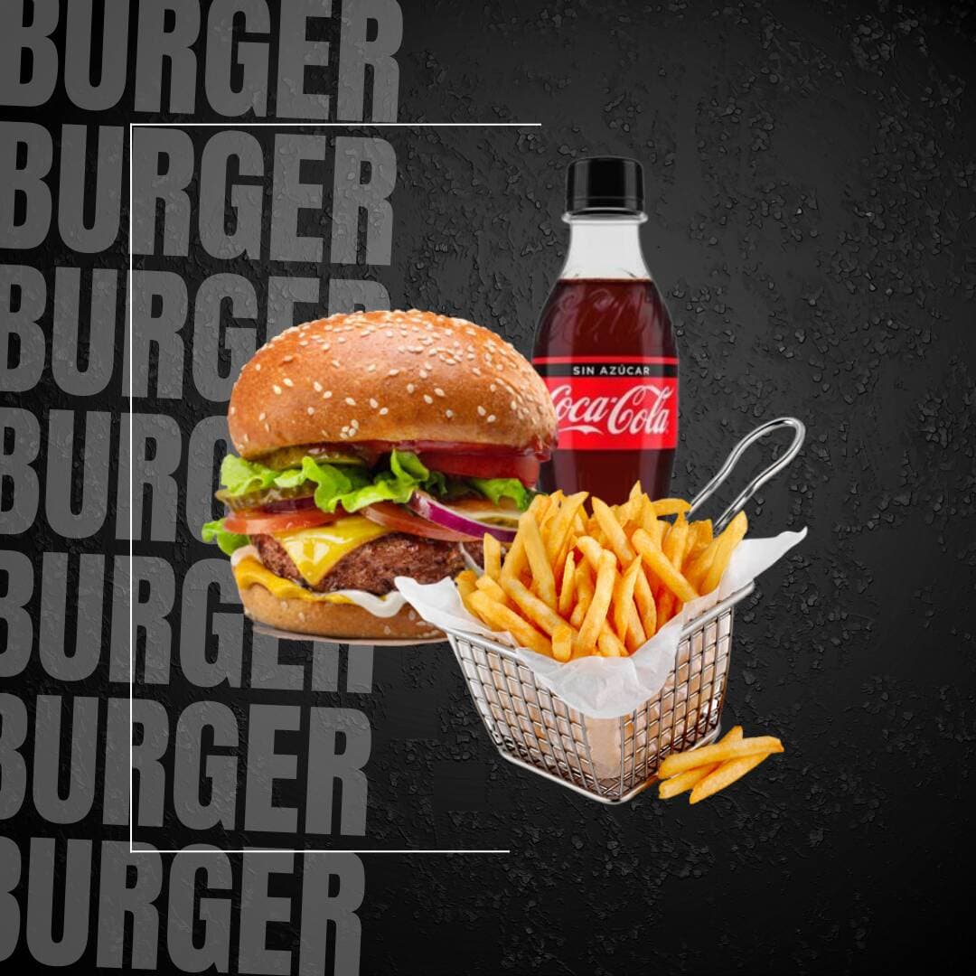 Hamburguesa de res + papas + Coca cola`