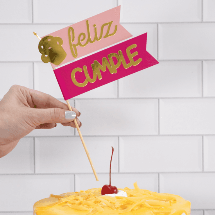 Cake Topper Bandera Rosa