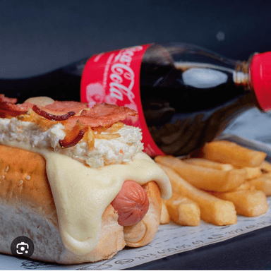 Perro Gratinado+papa a la Francesa+gaseosa