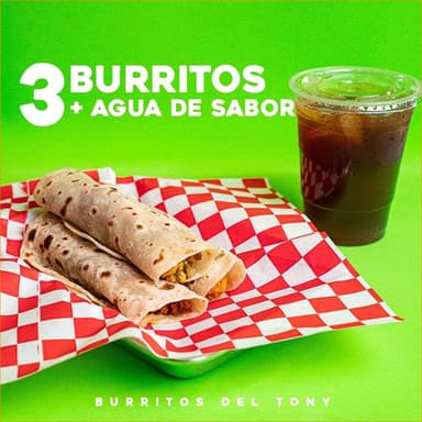 Combo 3 Burritos + Agua Natural de Sabor