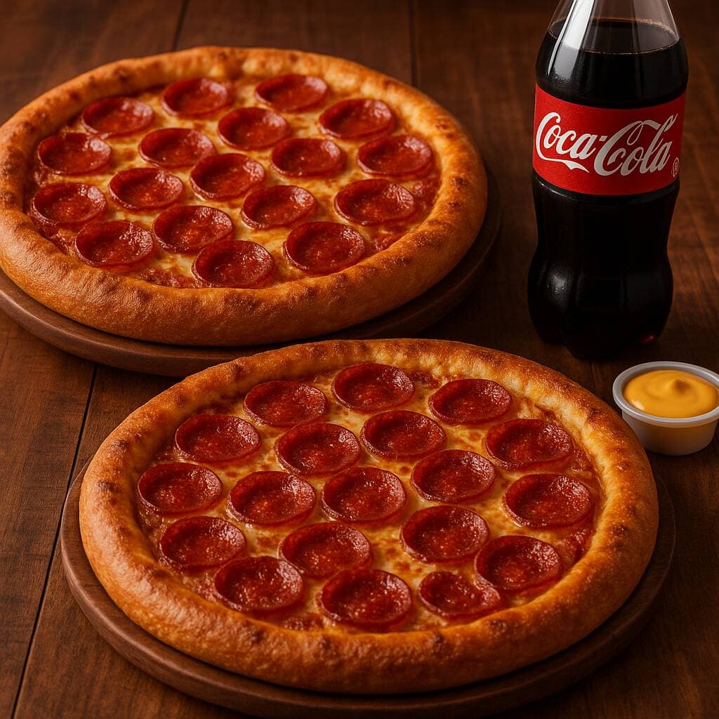 2 Pizzas Grandes, Refresco 1.5lts y Dip
