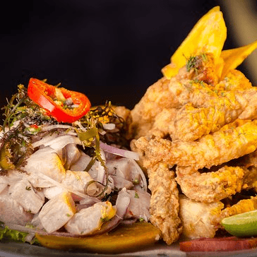 DUO CEVICHE + CHICHARRON POTA + CHILCANITO