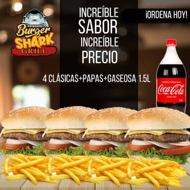 Combo Familiar 4 Classic + 4 Papas + Gaseosa 1.5L