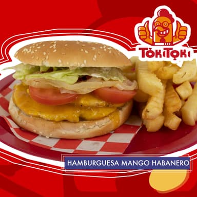 Hamburguesa de Pollo Mango Habanero con Papas