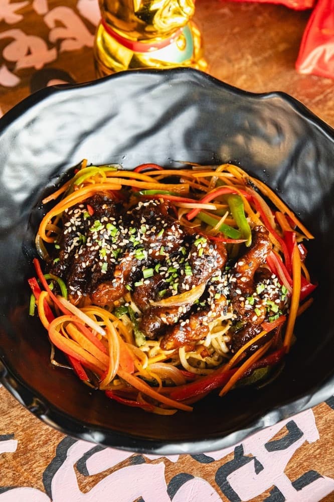 Crispy Korean Beef an Noodles
