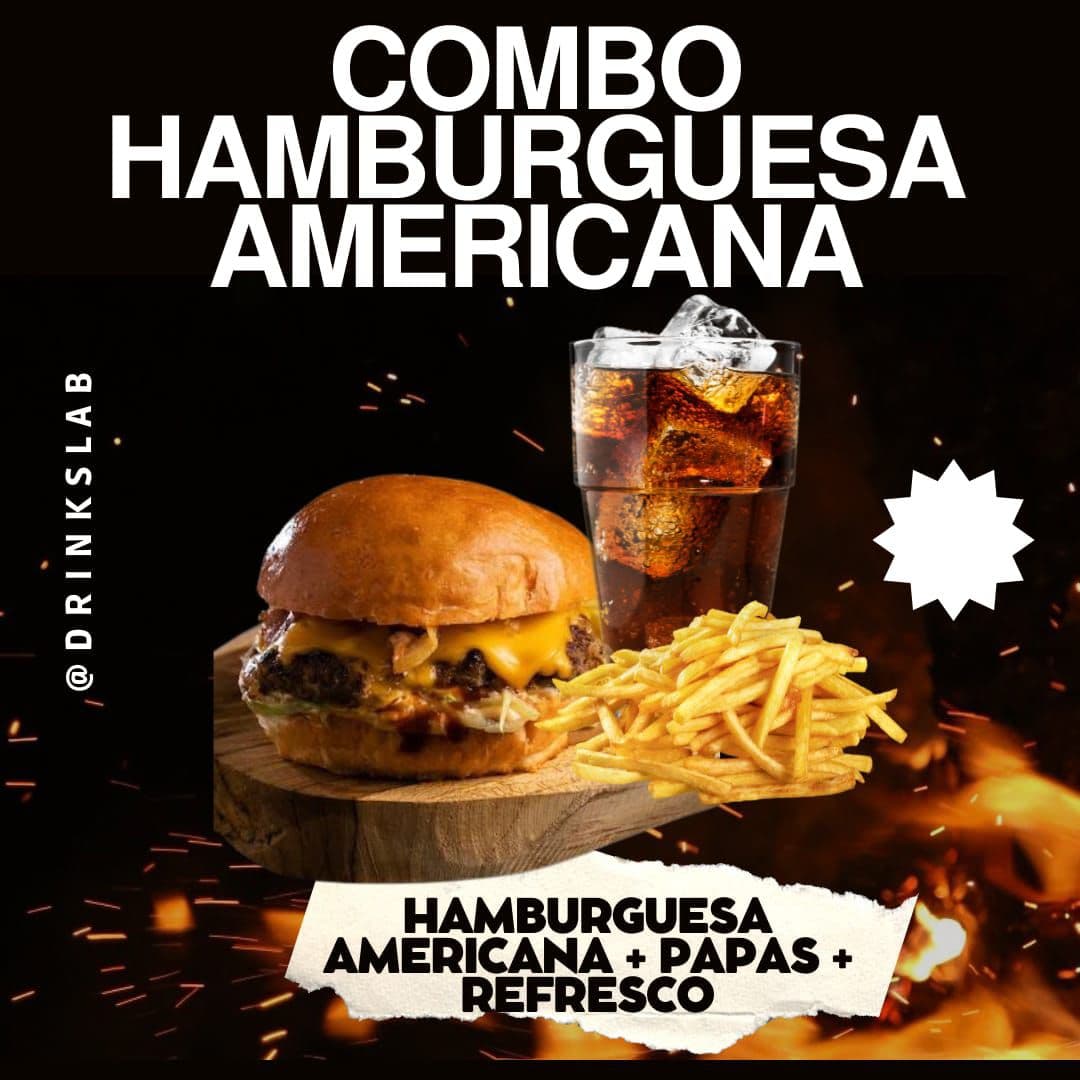 Combo Hambuesa Americana + papas + refresco