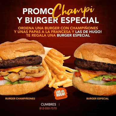 Ordena Burger CHAMPI+Papas =Burger Especial Gratis