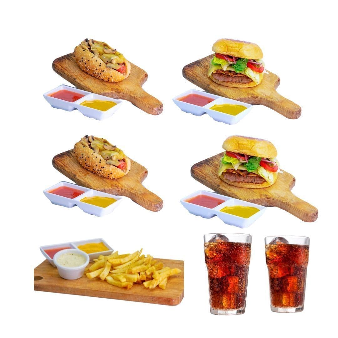 Combo 2 Hot Dogs + 2Hamburguesas + Papas Gdes+ 2 R