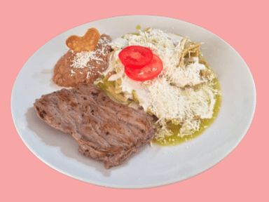 Chilaquiles con Arrachera (incluye jugo y café)