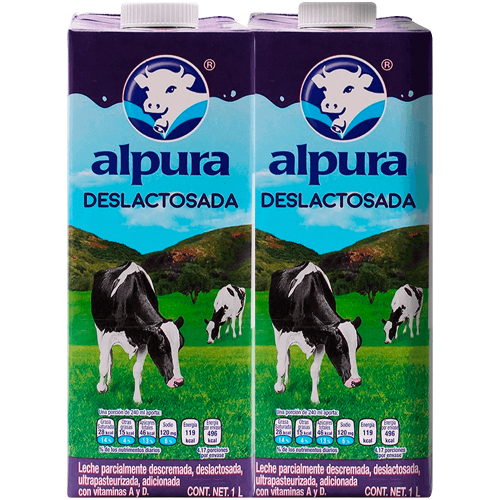 2 Leche Alpura Deslactosada 1lt UHT